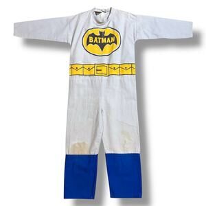 VTG Ben Cooper Batman Costume Kids Light Gray Blue Cotton Body Suit M STAINED